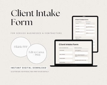 Client Intake Form for Service Businesses | Contractor Intake Form | Fillable PDF + Canva Template | Instant Download