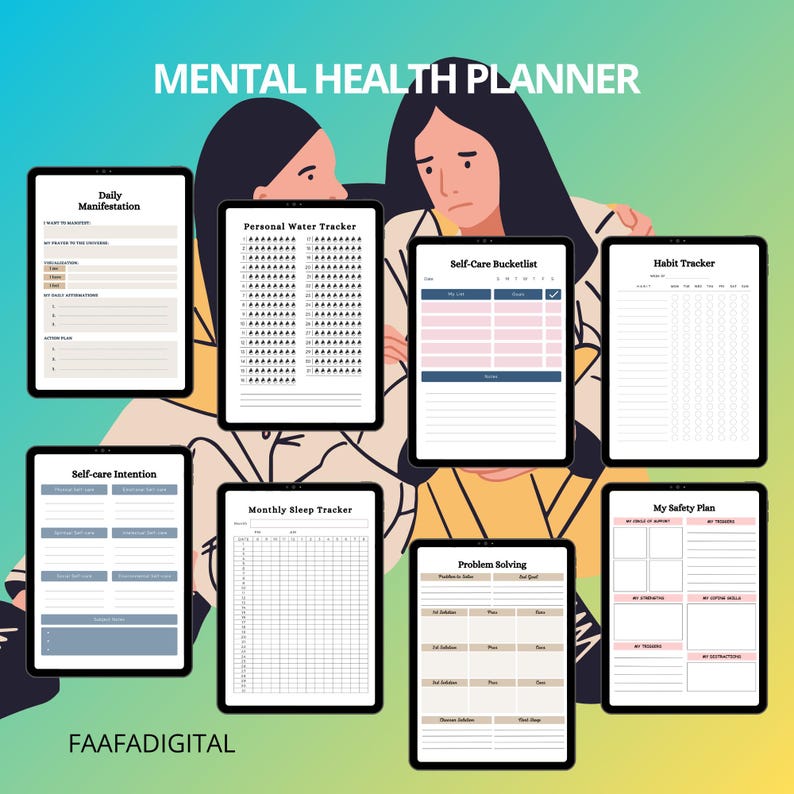 Mental Health Planner Printable | Self Care Journal | Anxiety & Mood ...