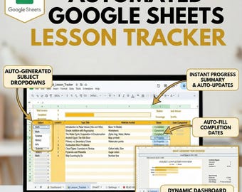 Eenvoudige thuisschoollestracker | Geautomatiseerde Google Spreadsheets-sjabloon | Digitaal vakkenlogboek en curriculumtracker