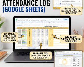 Aanwezigheidslogboek thuisonderwijs | Google Spreadsheets-sjabloon | Uur- en dagtracker