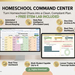 Automated All-in-One Homeschool Planner, Lesson Tracker, Attendance Log | Google Sheets Template  (Digital Download)