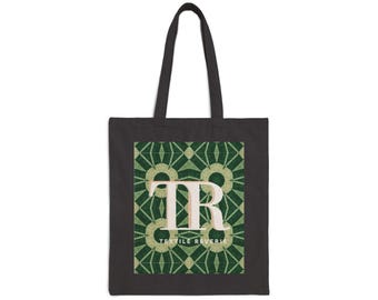 Textile Reverie Monogram  Geometric Pattern Tote Bag | Green Art Deco Canvas Tote