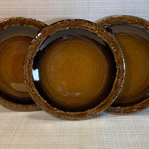 Burkard Handarbeit German Pottery Plates Set of 3 Rustic Brown Studio Dinnerware
