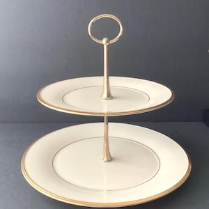 Vintage Lenox Eternal Two Tier Server Gold Rim Porcelain Dessert