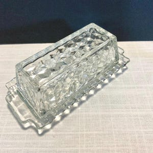 Vintage Clear Pressed Glass Butter Dish, Covered Rectangular Dish