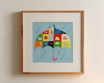 Colorful Umbrella Illustration Digital Download - Rainy Day Weather Poster - Vibrant Kids Playroom Wall Decor - Primary Colors Print File