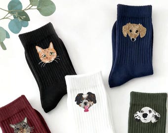 Custom Embroidered Pet Portrait Cotton Socks,Embroidered Pet,Dog Lover Gift,Pet Lover Gifts, Mother's Day & Father's Day Gifts,Memorial Gift