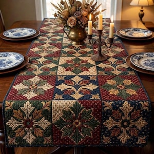 Caminho de mesa vintage em patchwork, decoração floral para mesa em estilo campestre, roupa de mesa rústica para sala de jantar, presente para cozinha rústica