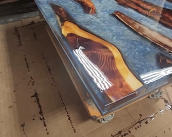 Live edge wood and epoxy tables