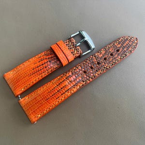 Anpassat läderarmband i orange, svart ödla – 26 mm, 24 mm, 23 mm, 22 mm, 21 mm, 20 mm, 19 mm, 18 mm, 16 mm, 14 mm, 12 mm, handgjort läderarmband
