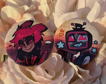2,25 polegadas em Pins inspirados em Vox e Alastor de Hazbin Hotel