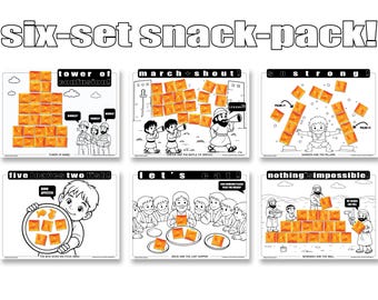 6 Ausmalbilder! SNACK-Paket! Druckbare Bibel Malseite für Kinder - Füge einfach SNACKS hinzu !!