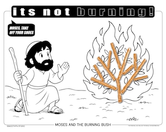 Moses und der Brennende Busch SNACKTIVITY! Druckbare Bibel Malseite für Kinder - Füge einfach SNACKS hinzu !!