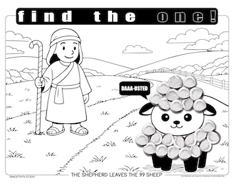 Das verlorene Schaf SNACKTIVITY! Druckbare Bibel Malseite für Kinder - Füge einfach SNACKS hinzu !!