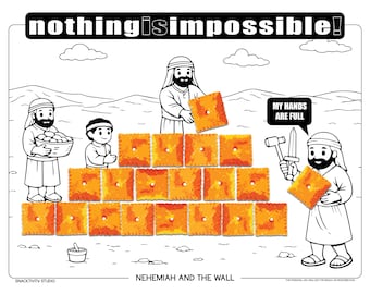 Nehemiah und die Mauer SNACKTIVITY! Druckbare Bibel Malseite für Kinder - Füge einfach SNACKS hinzu !!