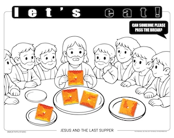 Ostern - Das letzte Abendmahl SNACKTIVITY! Druckbare Bibel Malseite für Kinder - Füge einfach SNACKS hinzu !!