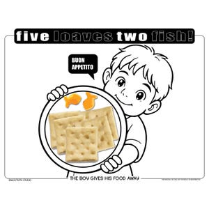 Five Loaves Two Fish SNACKTIVITY! Printable Bible Coloring Page for Kids - Just Add SNACKS!!