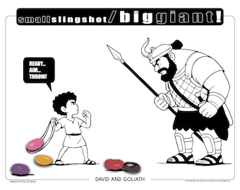 David und Goliath SNACKTIVITY! Druckbare Bibel Malseite für Kinder - Füge einfach SNACKS hinzu !!