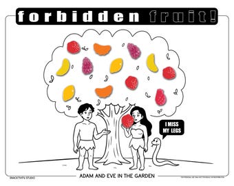 Adam und Eva SNACKTIVITY! Druckbare Bibel Malseite für Kinder - Füge einfach SNACKS hinzu !!