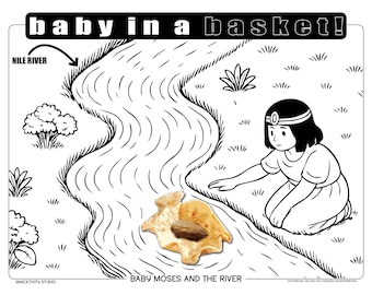 Baby Moses in der Fluss SNACKTIVITY! Druckbare Bibel Malseite für Kinder - Füge einfach SNACKS hinzu !!