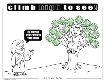 Jesus und Zachäus SNACKTIVITY! Druckbare Bibel Malseite für Kinder - Füge einfach SNACKS hinzu !!