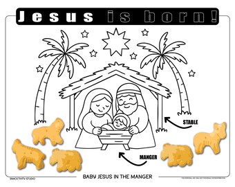 Jesus ist geborene SNACKTIVITY! Druckbare Bibel Malseite für Kinder - Füge einfach SNACKS hinzu !!