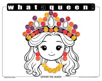 Esther die Königin SNACKTIVITY! Druckbare Bibel Malseite für Kinder - Füge einfach SNACKS hinzu !!