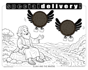 Elischa und die Raben SNACKTIVITY! Druckbare Bibel Malseite für Kinder - Füge einfach SNACKS hinzu !!