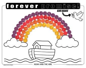 Die Arche Noah und der Regenbogen SNACKTIVITY! Druckbare Bibel Malseite für Kinder - Füge einfach SNACKS hinzu !!
