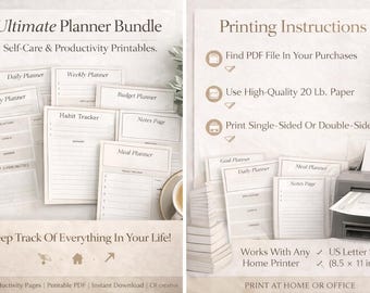 Self Care & Productivity Planner | Printable PDF | Daily, Weekly, Budget, Meal, Habit Tracker | Instant Download