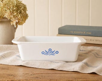 Molde para pan vintage CorningWare azul con forma de aciano