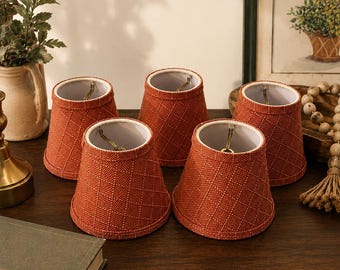 Vintage Rust Orange Clip-On Lamp Shades Set of 5 | New Old Stock Chandelier Shades