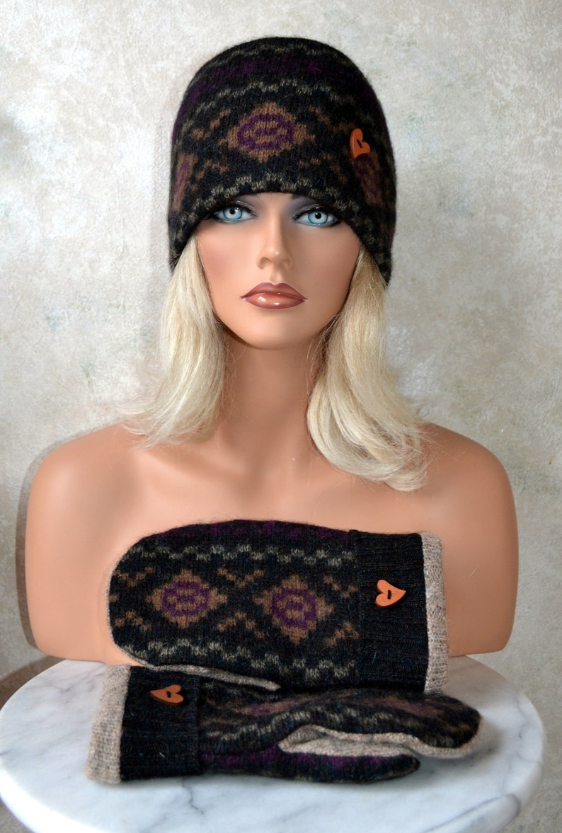 Wool Mittens and Headband Set Handmade Recycled Upcycled Wool Etsy