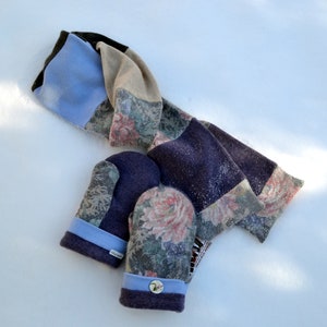 Wolle Handschuhe Schal-Set Handgemachte recycelte Upcycled Kaschmirwolle Pullover Handschuhe, gefüttert, Pastelltöne Blumen Upcycled Kaschmir-Schal