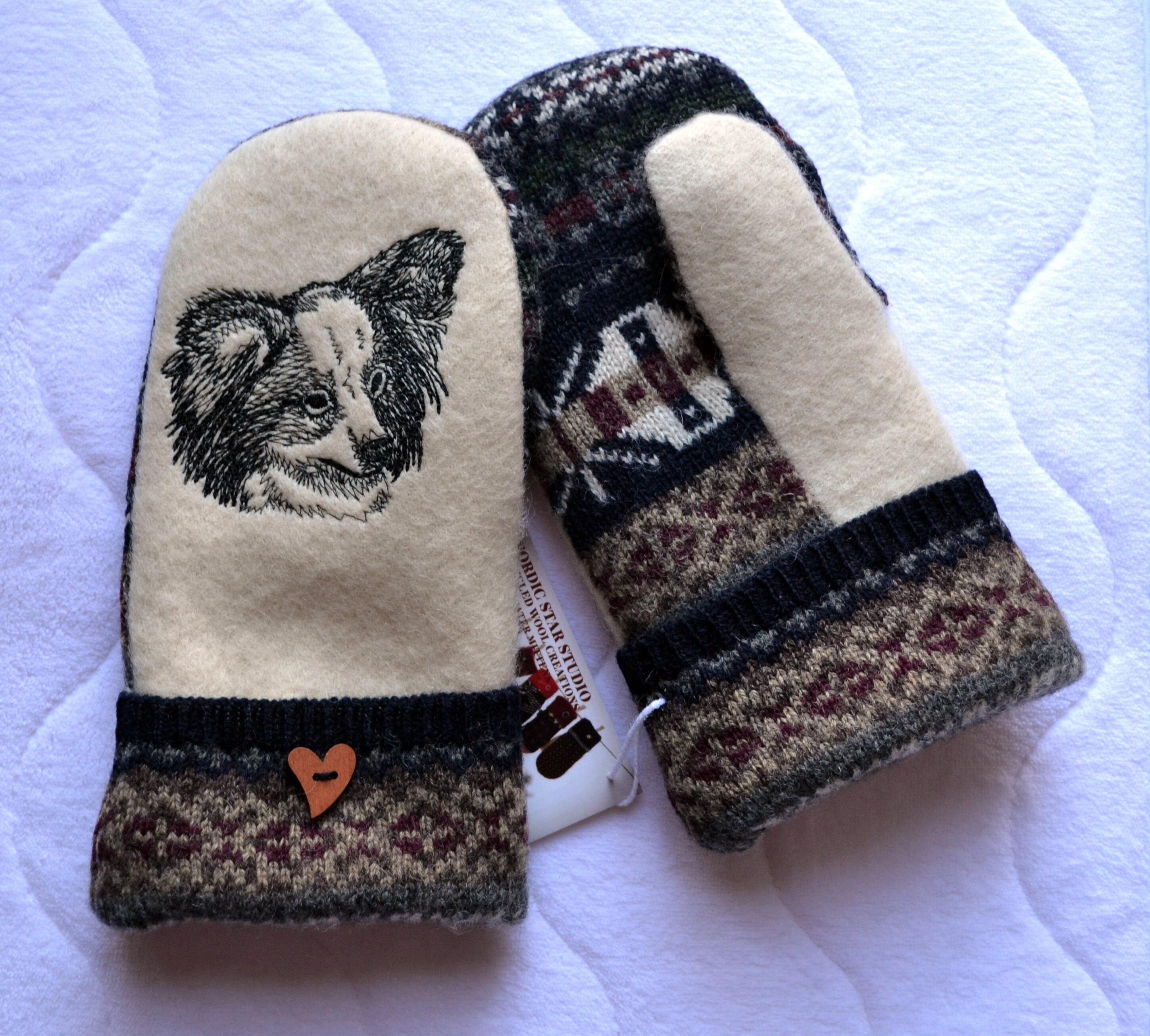 Wool Mittens Headband Set. Handmade Recycled Upcycled Wool