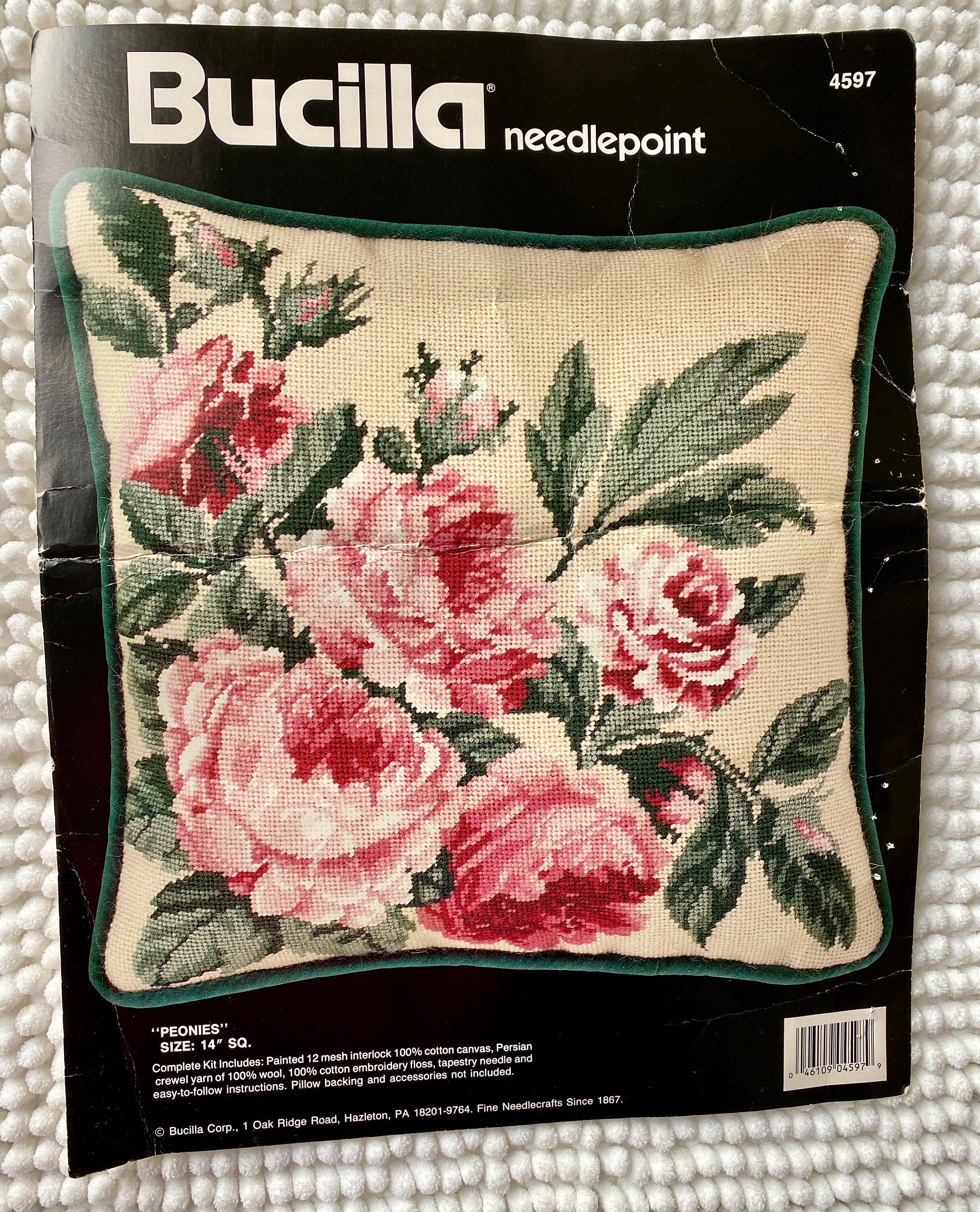 Vtg 80's Preworked Needlepoint Kit by Bucilla, Peonies 4597