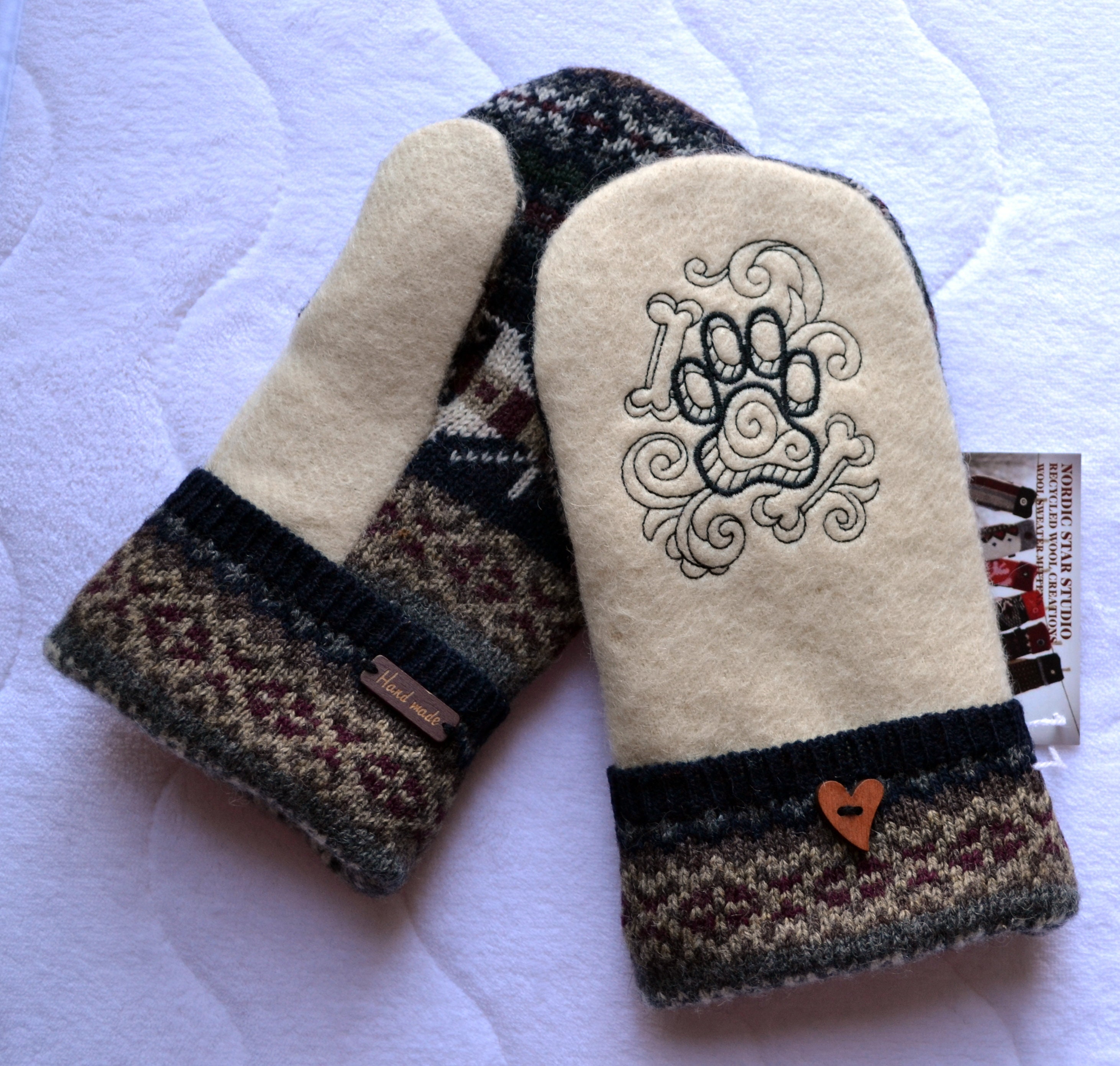 Wool Mittens Headband Set. Handmade Recycled Upcycled Wool