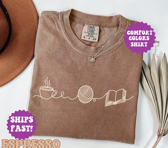 Comfort Colors Knitting Shirt, Gifts For Crocheters, Books And Yarn Sweater, Book Lover Shirt, Knitting Mom Tee, Funny Yarn Shirt Gifts