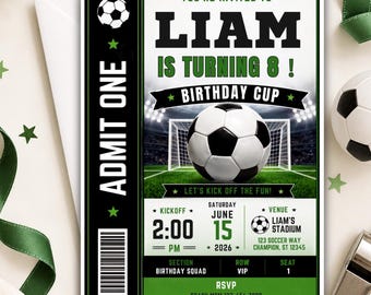 Soccer Ticket Birthday Invitation Template, Boy Football Party Invite, Admit One Stadium, Editable Canva, Printable, Instant Download
