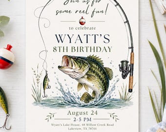 Fishing Birthday Invitation Template, Any Age Reel Fun Birthday Party Invite, Bass Fishing Birthday, Boy Birthday Canva Template