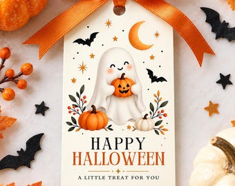 Halloween Treat Tag Editable Canva Template, Cute Ghost Gift Tag, Classroom Favor Tag, Instant Download
