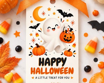 Halloween Treat Tag Editable Canva Template, Cute Ghost Classroom Favor Tag, Printable Gift Tag