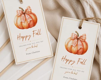 Fall Thank You Gift Tag, Pumpkin Teacher Appreciation Tag, Happy Fall Gift, Editable Canva Template