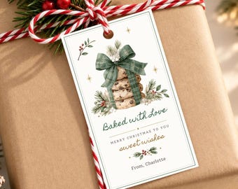 Christmas Cookie Gift Tag, Baked with Love Printable Tag, Holiday Treat Tags, Editable Canva Template