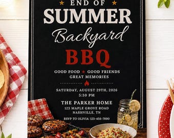 End of Summer BBQ Invitation, Backyard Barbecue Party Invite, Labor Day Cookout, Editable Canva Template, Instant Download, 5x7