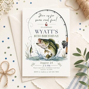 Fishing Birthday Invitation Template, Any Age Reel Fun Birthday Party Invite, Bass Fishing Birthday, Boy Birthday Canva Template image 6