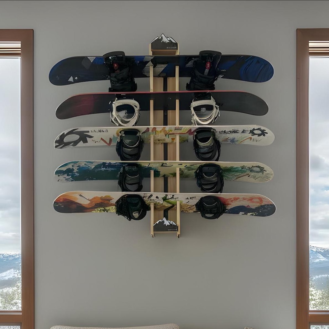 Indoor Snowboard Rack, Wall Mount Wooden Horizontal Snowboard Display ...