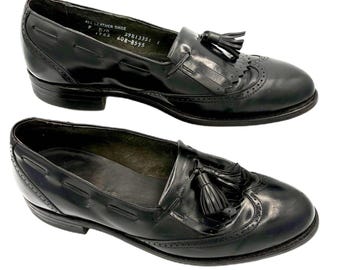 Vintage Stafford Comfort Plus vleugeltip zwart leren loafers heren 9 D/B