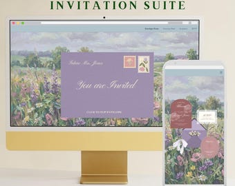 Conjunto de convites digitais personalizáveis "O Amor Está em Flor" | Chá de Panela, Noivado, Save the Date | Floral Elegante | Modelo de Site no Canva