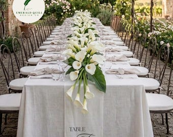 Custom Fabric Table Number Runner with Script Number – Minimalist Wedding Event Decor, Old Money